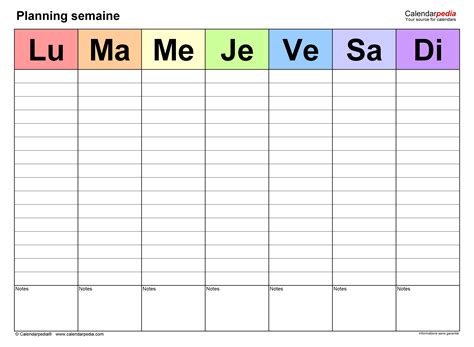 planning semaine à remplir